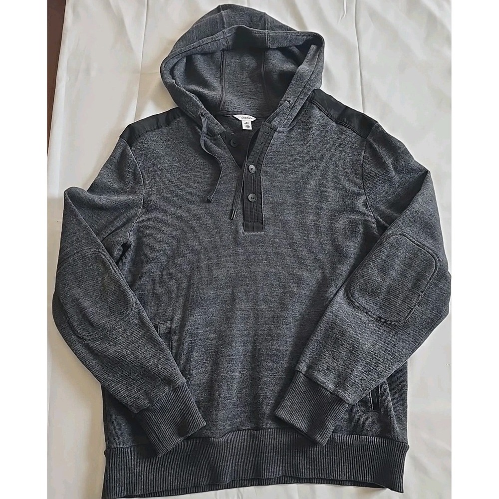CALVIN KLEIN Mens Hoodie Sweater Shirt Medium Gray Black Long Sleeve Pullover